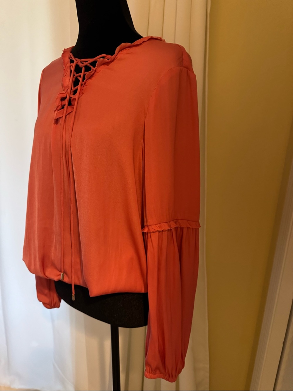 Women's Orange Lace-Up Long Sleeve Top